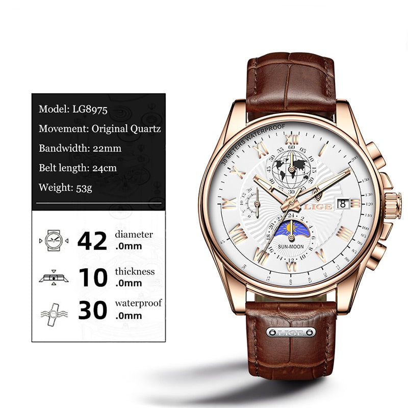 LIGE Fashion Automatic Date Men Quartz  Watches Top Brand Luxury Male Clock Chronograph Sport Mens Wrist Watch Relogio Masculino