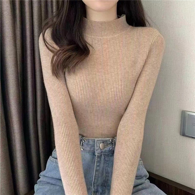 New Turtleneck Jumper Woman Knitted Blouses Fashion Ladies Sweaters Winter 2022 Thermal Striped Long Sleeve Autumn Warm Tops