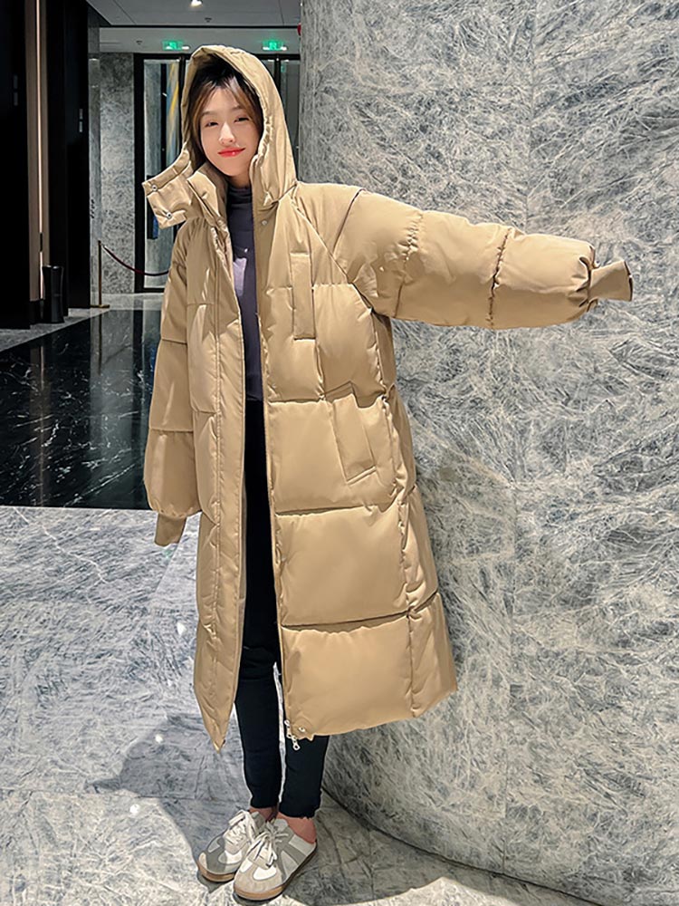 Vielleicht 2022 Korean Jacket Women Winter X-long Parkas Solid Hooded Thicken Warm Female Snow Wear Coat Padded Loose Clothes