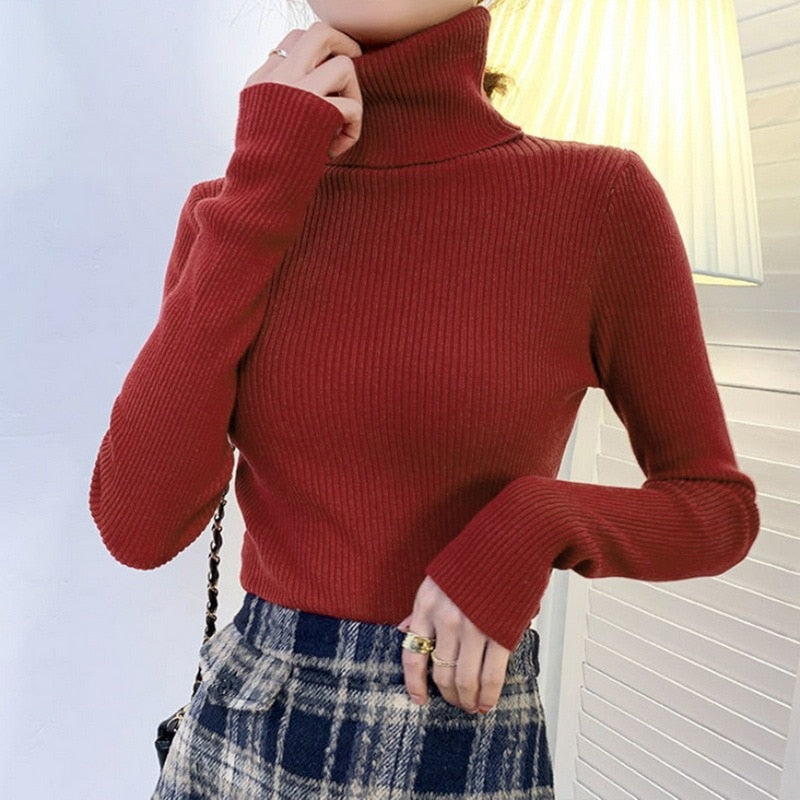 New Turtleneck Jumper Woman Knitted Blouses Fashion Ladies Sweaters Winter 2022 Thermal Striped Long Sleeve Autumn Warm Tops