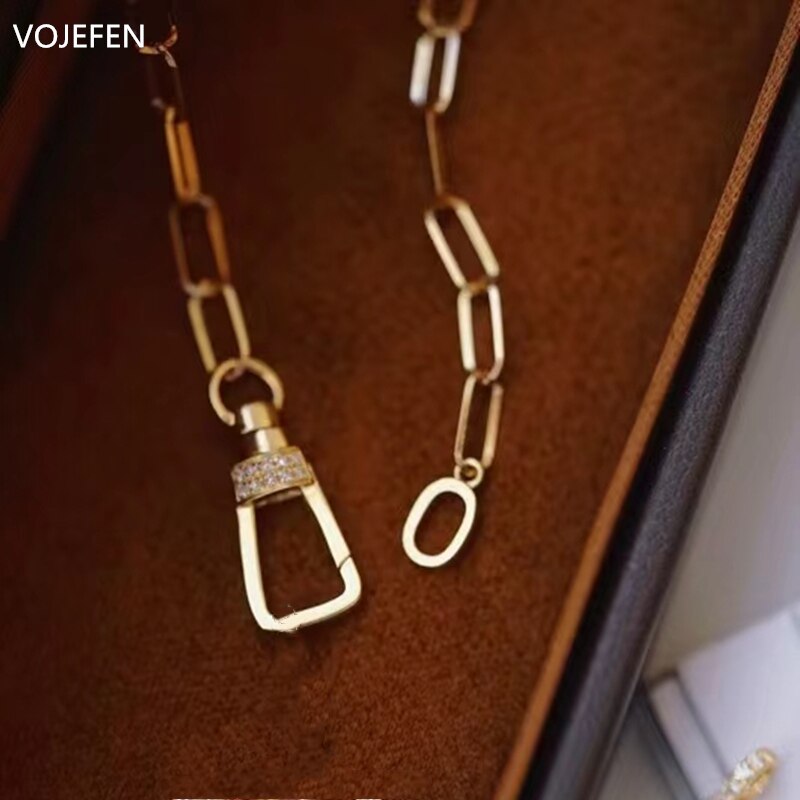 VOJEFEN Genuine 18k Real Gold Link Chain Necklace Jewelry for Women , Handmade/Cross Neck Choker Mini Diamond Fine Jewelri Gift