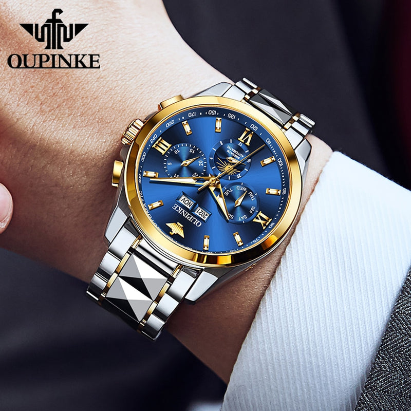 OUPINKE Top Luxury Male Watch Automatic Mechanical Men Watch 50M Waterproof Sapphire Mirror Original Wristwatch