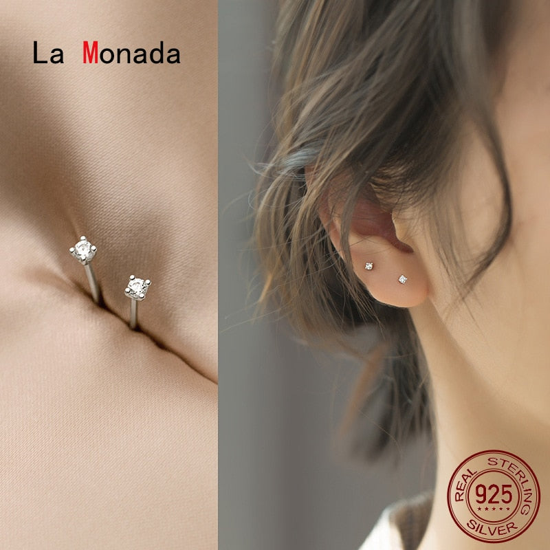 La Monada Zircon Studs 925 Sterling Silver Earrings Real Fine Jewelry Minimalist Small Stud Earrings For Women Silver 925 Korean