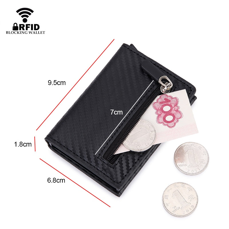 DIENQI Rfid Carbon Fiber Men Wallets Leather Card Holder Slim Thin Wallet Small Coin Money Bag Male Brand Mini Magic Walet 2022