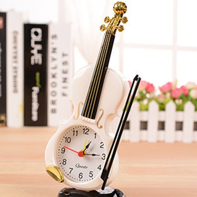 Creative Violin Table Clock Students Use Alarm Clock Living Room Decoration Bedside Decor Desktop Clock nordic Plastic Ornaments