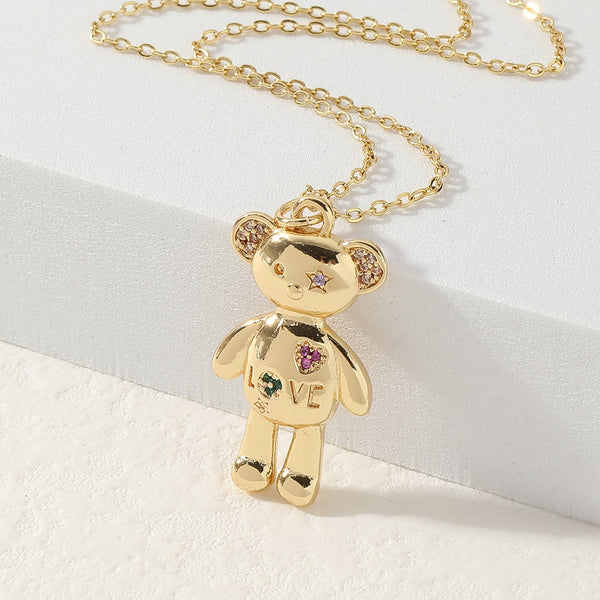 New Women's Fashion Jewelry Copper Plated Real Gold Pendant LOVE Love Bear Temperament Wild Necklace Party Holiday Gift