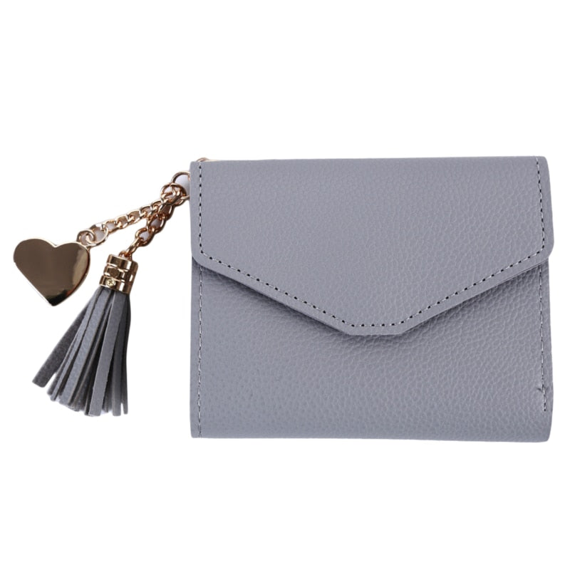 2022 Fashion Small Wallet Women Purse Simple Short Soft Pu Leather Ladies Wallet Card Holder Tassel Patchwork Tri-fold Wallet