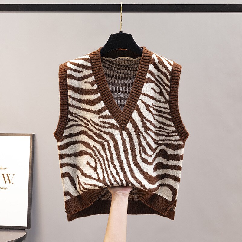 Autumn Women's Sweater Vest V-neck Sleeveless Irregular Casual Loose Knitted Pullover Tops Female Outerwear