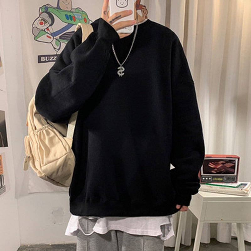 New Men Hoodies Autumn Winter Korean Fashion Letter Print Oversized Pullover Tops Harajuku Hip Hop Casual Sweatshirts Streetwear