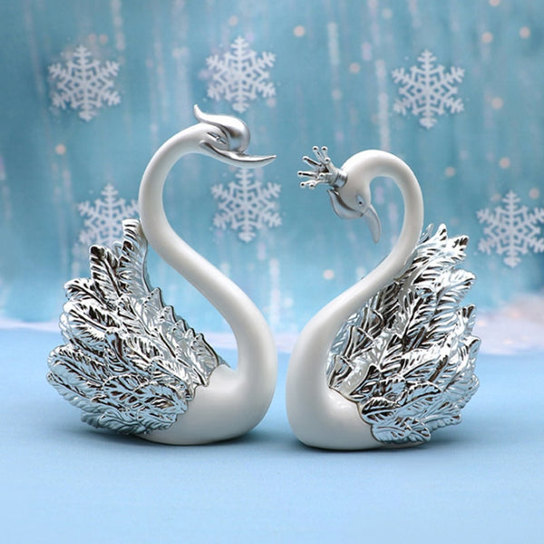 2pcs Swan Couple Figurine Home Decor Love Theme Statue Cake Topper Car Interior Living Room Wedding Decoration Accessories