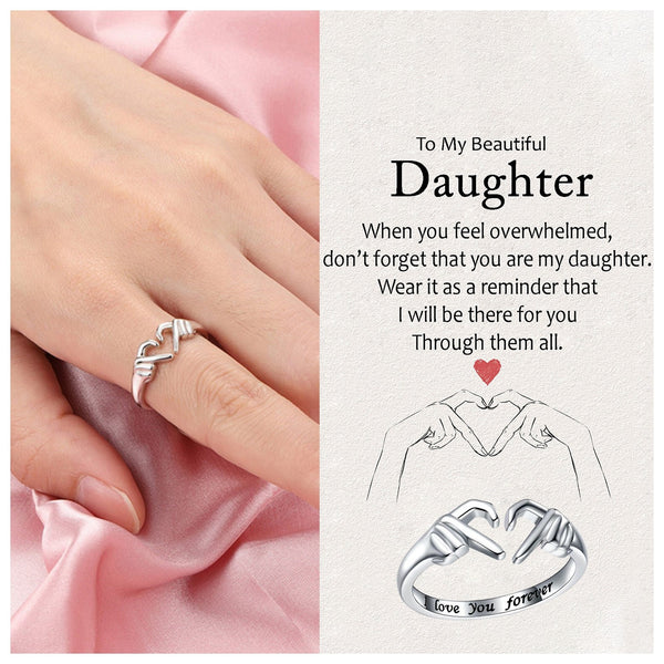 To My Beautiful Daughter I Love You Forever Ring Fashion Than Heart Ring White Ring Small Clear Adjustable Open 2000s Rings #D