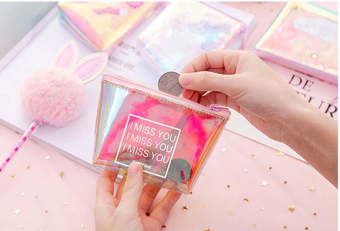 Coin Wallet Womens Kids  Coin Purse Laser Small Transparent PVC Cute Zipper Money Key Earphone Line Coin Holder Purse Bags