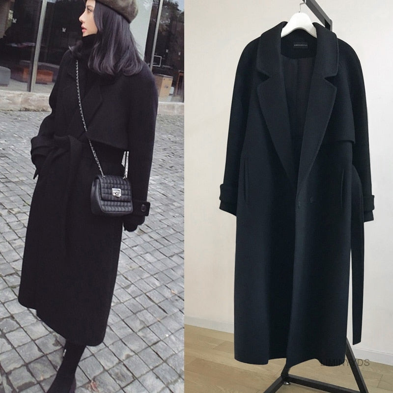 Spring Women Wool Blends Trench Coat Elegant Outerwear Casual Loose Cardigan Female Cashmere Overcoat Korean Version