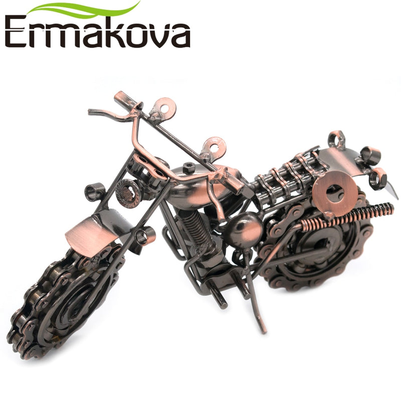 ERMAKOVA 21cm Vintage Motorcycle Model Retro Motor Figurine Iron Motorbike Prop Handmade Boy Gift Kid Toy Home Office Decor