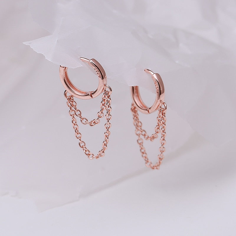 Silver Colour Double Layer Chain Tassel Hoop Earrings For Women INS Popular Cold Style Women Fashion Jewelry 2022 New