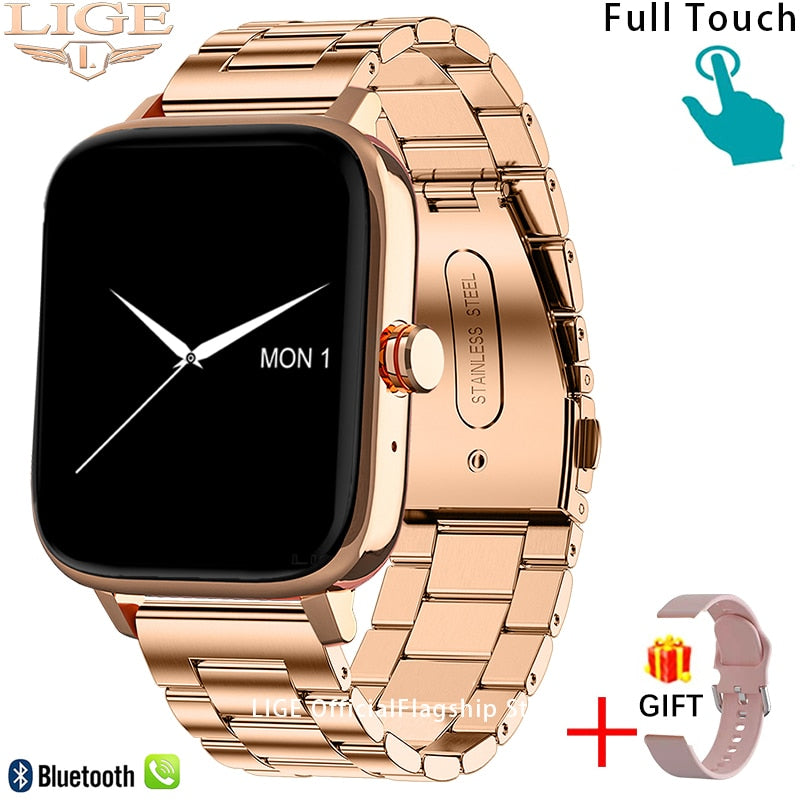 LIGE Call Smart Watch Women Custom Dial Smartwatch For Android IOS Waterproof Bluetooth Music Watches Full Touch Bracelet Clock