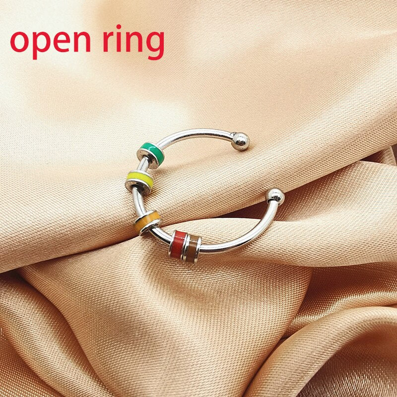 Fine Enamel Bead Anxiety Fidget Rings For Women Girls Anti Stress Release Fun Toys Ring Jewelry About Daughter Fidget Ring Gift