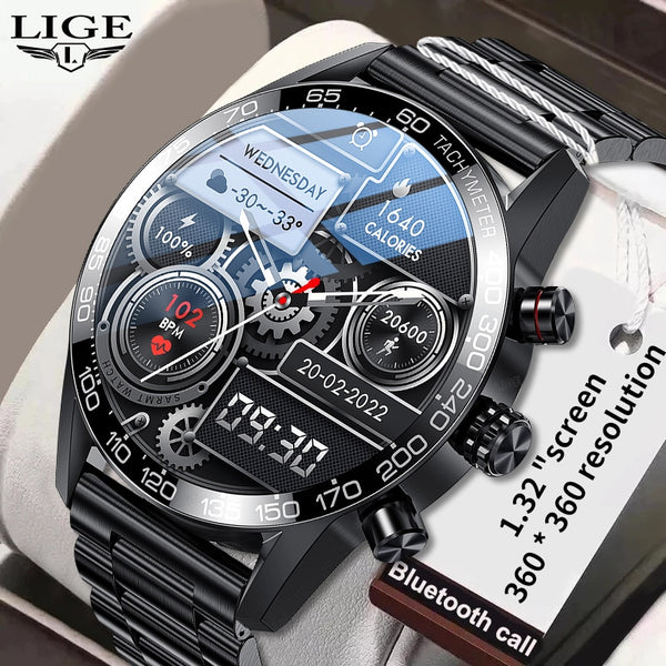 Lige 360 AMOLED HD Screen Watch For Men Smart Watch Bluetooth Calling Smartwatch 2022 Fashion Business Clock New Smartband Man