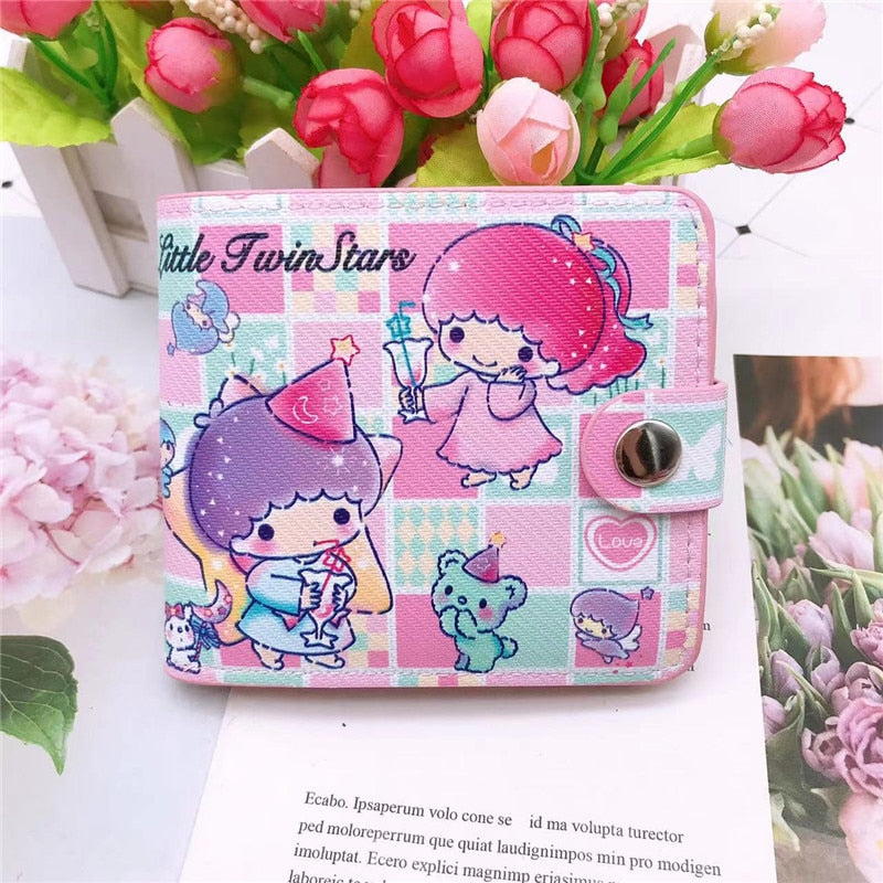 Kawaii Hello Kitty Cinnamoroll My Melody Kuromi Sanrios New Pu Casual Money Bag Coin Purse Card Holder Wallet with Buttons