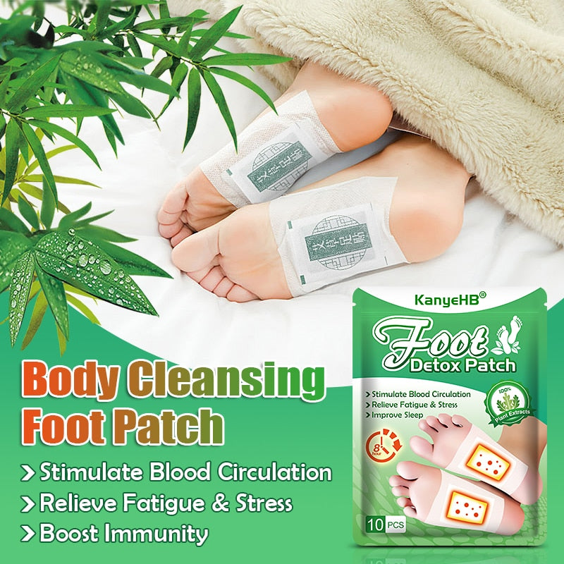 10pcs=1bag Foot Detox Patch Relieve Foot Fatigue Stress Help Sleep Herbal Detoxification Plaster Promote Blood Circulation W015