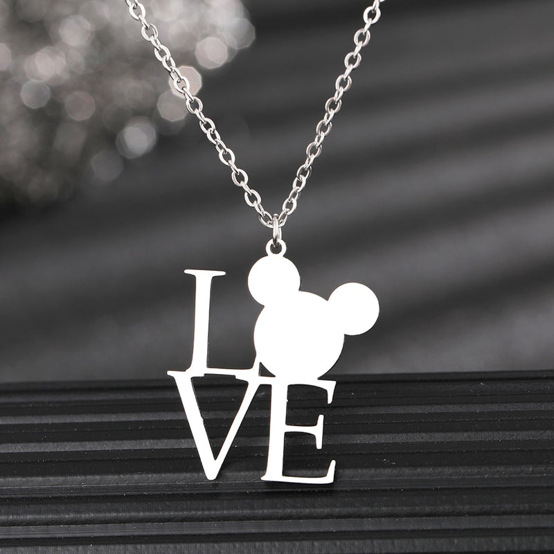 Stainless Steel Necklaces Cartoon Mouse LOVE Pendants Fashion Choker Chain Baby Child Necklace For Women Jewelry Party Kids Gift