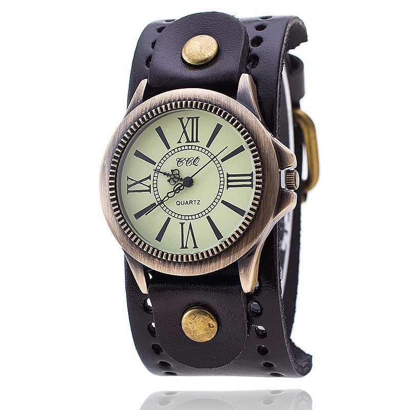 CCQ Brand Men Women Vintage Cow Leather Bracelet Wristwatches Casual Luxury Male Female Quartz Watch Relogio Masculino Relojes