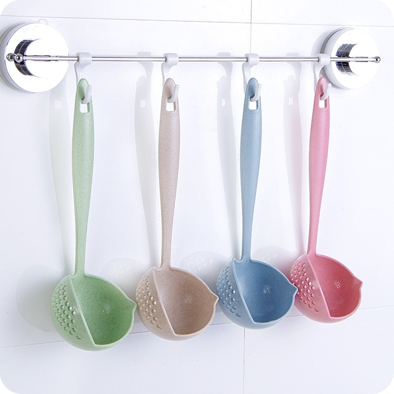 Long Handle Kitchen Gadgets Strainer Solid Color Cooking Colander Kitchen Scoop Plastic Tableware Colande Kitchen Accessories