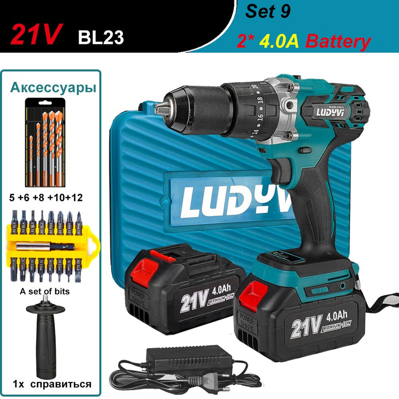 21V 13MM Brushless Electric Drill 120N/M 4000mah Battery Cordless Screwdriver With Impact Function Can Drill Ice Power Tools