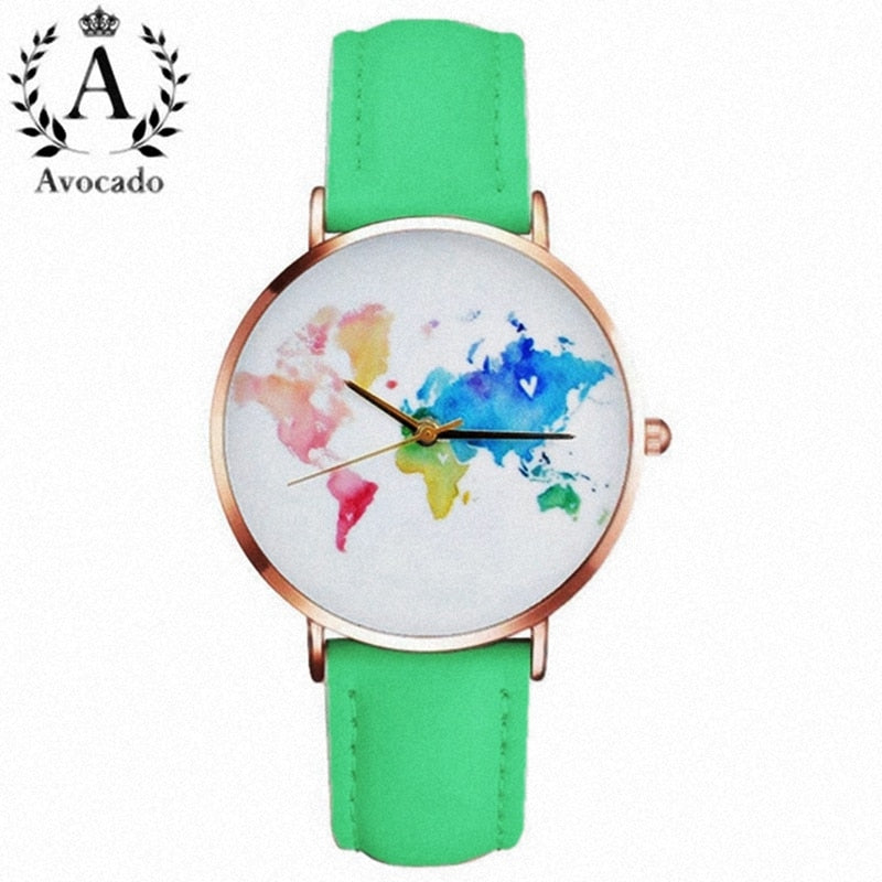 Fashion Elegant Romantic Women Watches World Map Travel Leather Watchband Ladies Quartz Wristwatches Gifts For Girls