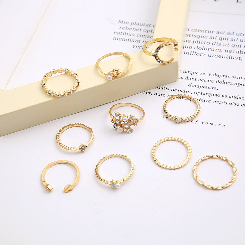 LATS Bohemian Gold Color Chain Rings Set for Women Fashion Boho Coin Snake Moon Star Rings Party 2022 Female Trend Jewelry Gifts