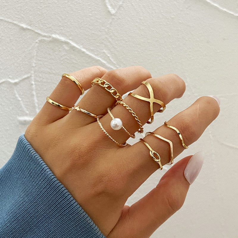 LATS Bohemian Gold Color Chain Rings Set for Women Fashion Boho Coin Snake Moon Star Rings Party 2022 Female Trend Jewelry Gifts