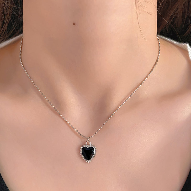 Charm Gold Color Snake Chain Heart Pendant Necklace for Women Girls 2022 Trendy Crystal Black Heart Necklace Fashion Jewelry