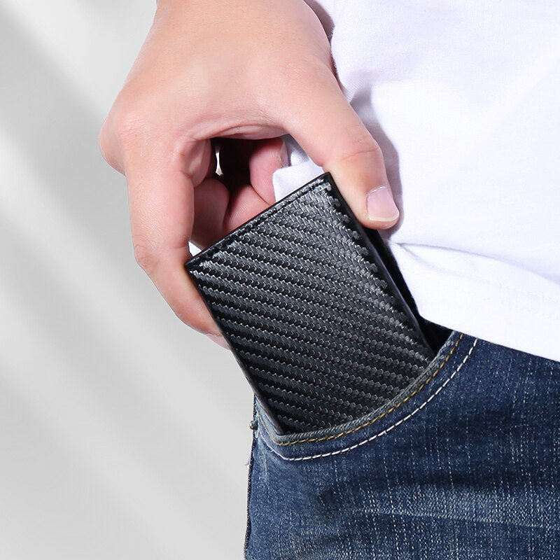 DIENQI Rfid Carbon Fiber Men Wallets Leather Card Holder Slim Thin Wallet Small Coin Money Bag Male Brand Mini Magic Walet 2022