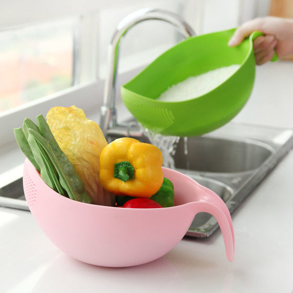 1PC Rice Sieve Plastic Colander Kitchen Drain Basket with Handles Rice Bowl Strainer Strainer Basket Sink Drain Kitchen Tools