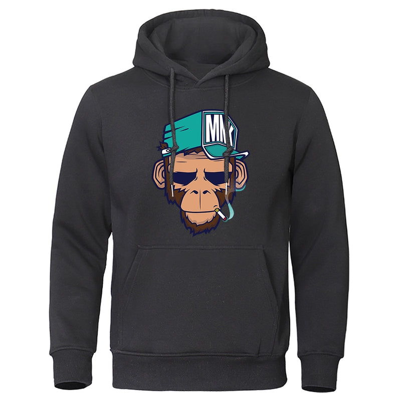 European American Style Personality Smoking Monkey Hoodie Mens Fashion Loose Sweatshirt Fashion Hoodies Casual Fleece Streetwear