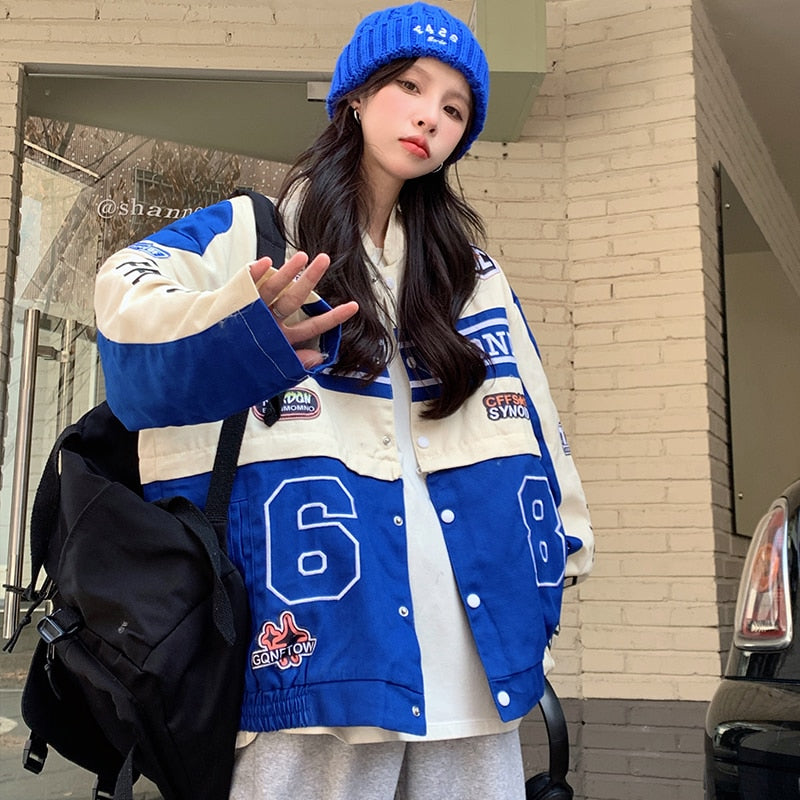 Fashion Embroidery Oversize Baseball Jacket Women 2022 Vintage Women&