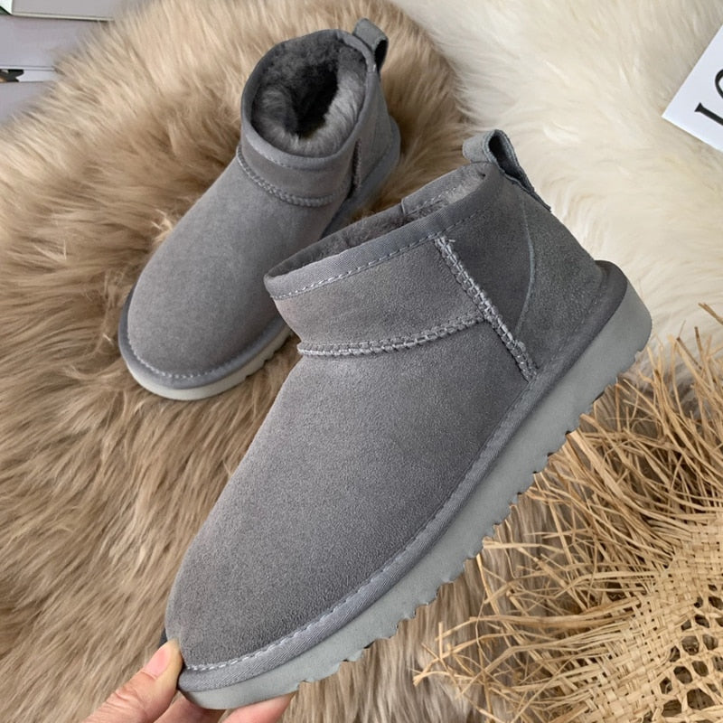 NEW 2023 Style Basic Short Mini Winter Sheepskin Snow Boots Women Waterproof Natural Wool Fur Lined Ankle Warm Flat Shoes 35-44