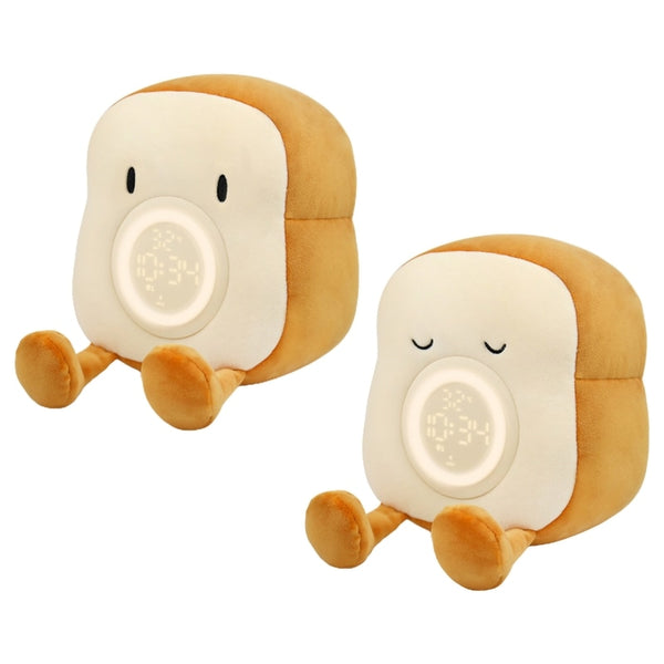 Cartoon Plush Toast Alarm Clock for Creative LED Digital Clock Kids Desktop Electronic Clock With Vibration Function