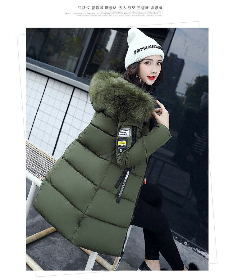 2021 Winter Parka Women&#39;s Long Padded Cotton Casual Fur Hooded Jacket Women&#39;s Thick Warm Parka Women&#39;s Coat Coat