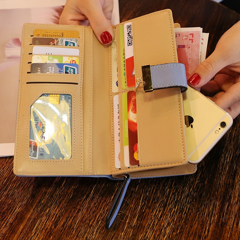 EXBX Women Wallet Hollow Golden Leaf Buckle Wallet PU Leather Purse Female Long Wallet for Women Coin Purse Card Holders Clutch