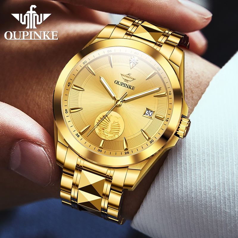 OUPINKE Original Luxury Automatic Watch for Men Luminous Waterproof Sapphire Gold Wristwatches Diving Watch Mechanical Watch