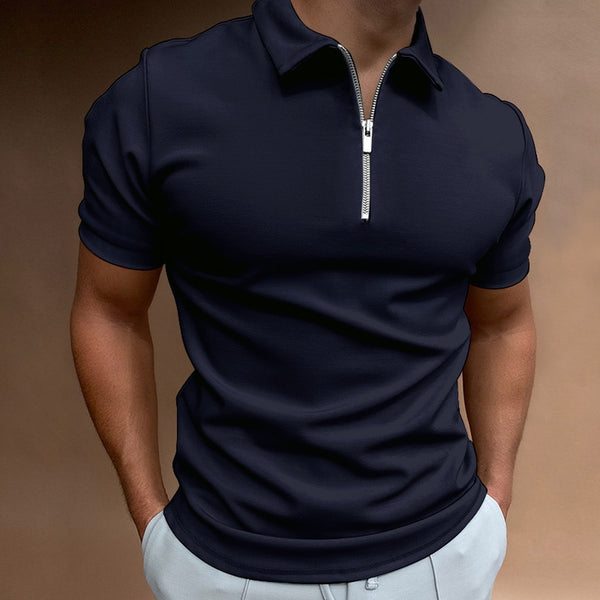 NEW Men&#39;s Solid Color Polo Shirt Short Sleeve Turn-Down Collar Zipper Polo Shirt&amp;for Men Casual Streetwear 2022 Summer Male Tops