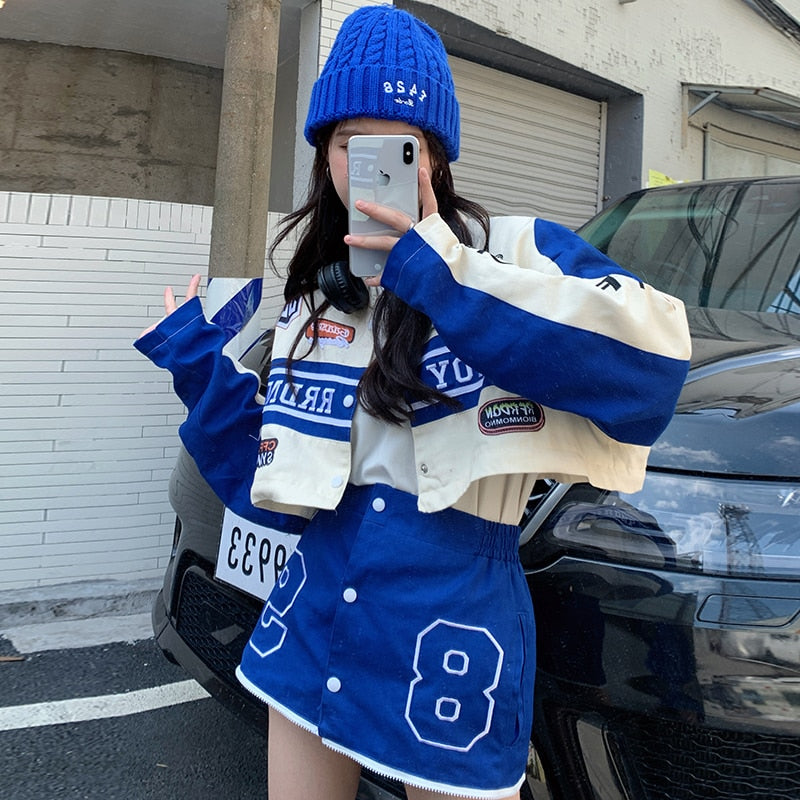 Fashion Embroidery Oversize Baseball Jacket Women 2022 Vintage Women&