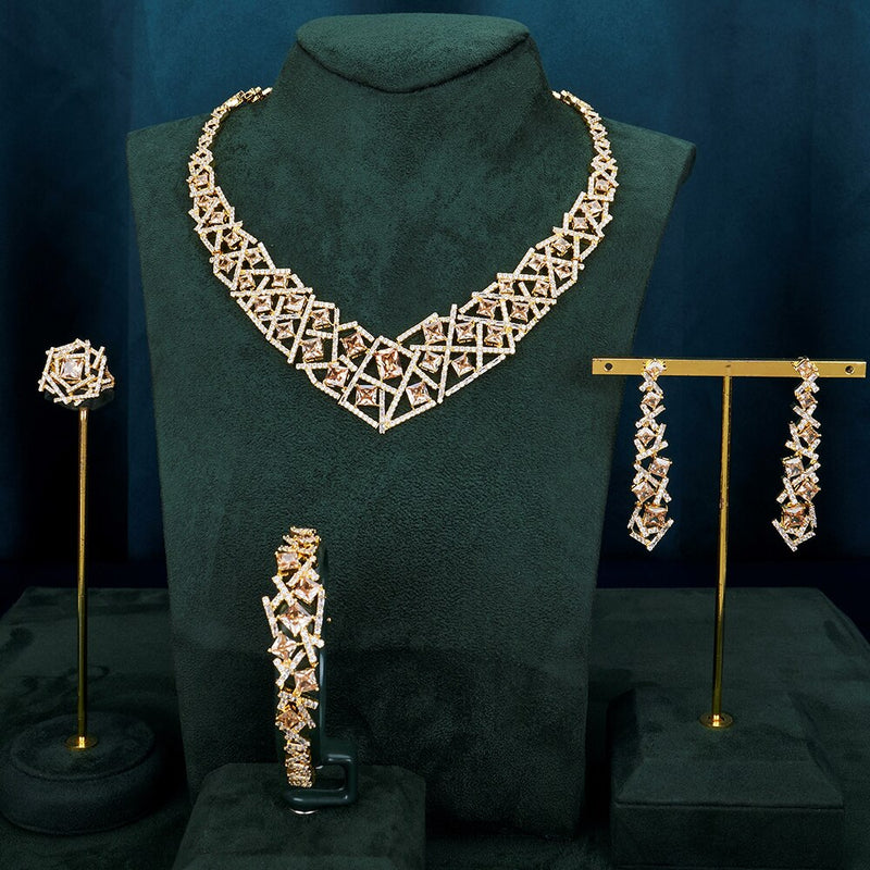 TIRIM Luxury Elegant Bridal Necklace Set for Women Cubic Zirconia Wedding Jewelry Sets Dubai Saudi Party Jewellery Accessories