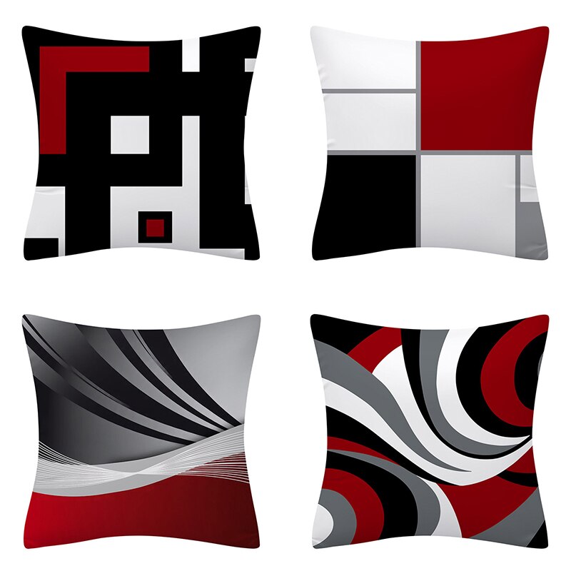 3pcs Red Series Geometric Polyester Pillowcase Round Patchwork Cushion Cover Sofa Home Decoration Chair Seat Pillow Case