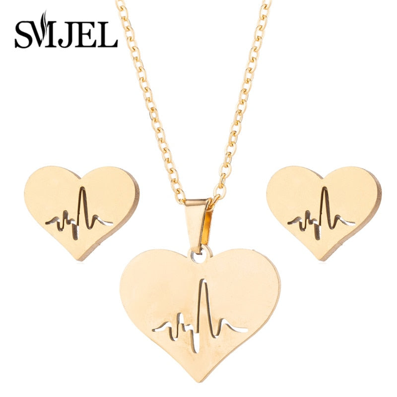 SMJEL Stainless Steel Necklaces for Women Jewelry Mini Animal Rabbit Necklace Heart Beat Dog Paw Print Collier Femme Wholesale