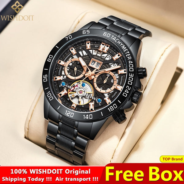 WISHDOIT Men&#39;s Watches Top Brand Leisure Sports Luxury Mechanical Watch Fashion Date Luminous Waterproof Clock Relógio masculino