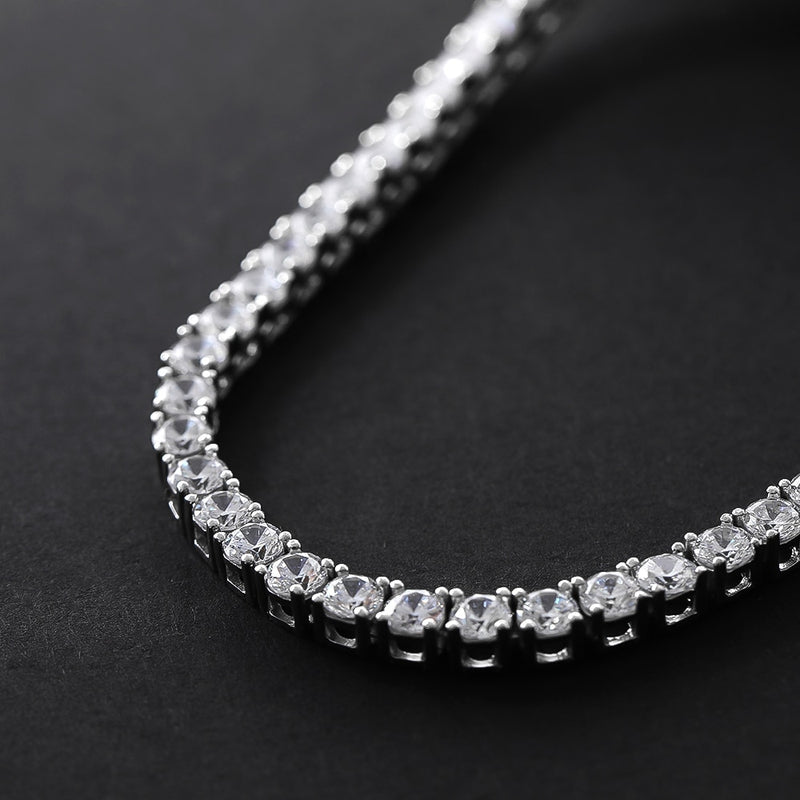 OEVAS 100% 925 Sterling Silver Full 3mm/4mm Luxury High Carbon Diamond Tennis Chains Necklace Sparkling Party Fine Jewelry Gifts