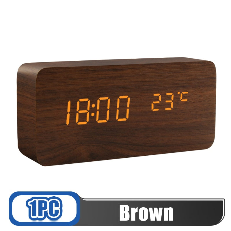 Alarm Clock LED Wooden Digital Table Clock Voice Control Wood Despertador USB/AAA Powered Electronic Desktop Clocks