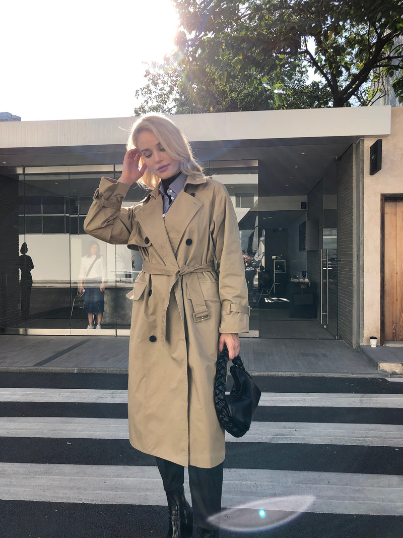 UK Brand new Fashion 2022 Fall /Autumn Casual Double breasted Simple Classic Long Trench coat with belt Chic Female windbreaker